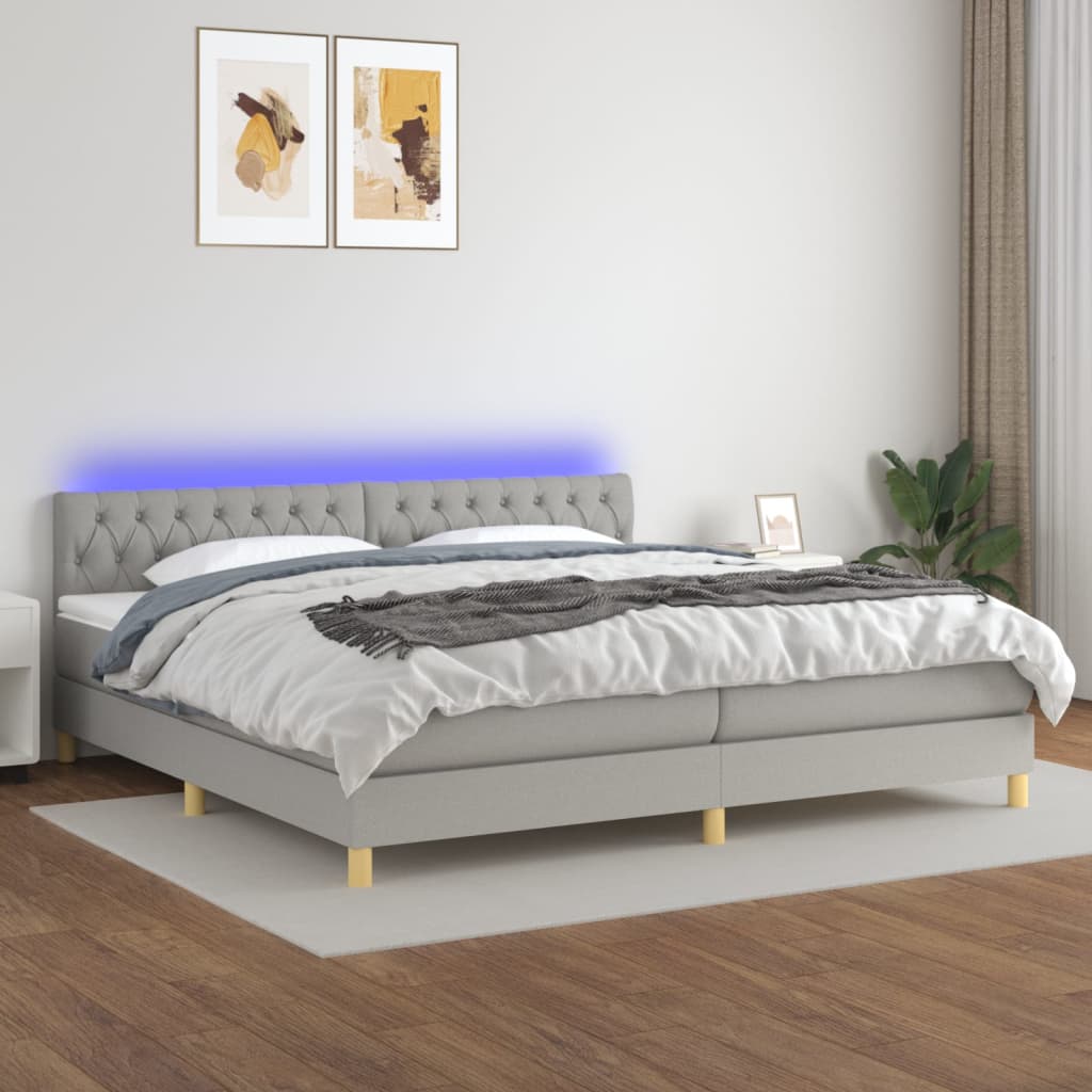 Sommier à lattes de lit matelas LED Gris clair 200x200 cm Tissu - XIOS