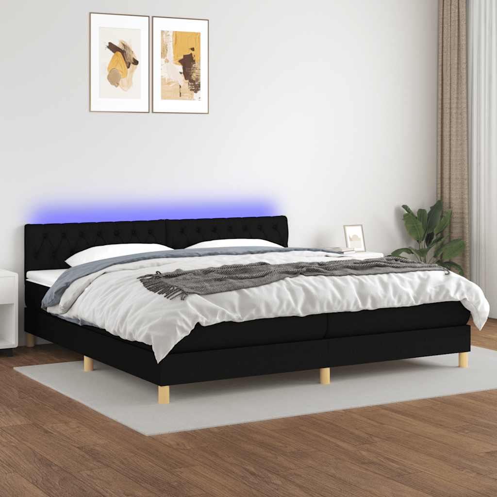 Sommier à lattes de lit et matelas et LED Noir 200x200 cm Tissu - XIOS