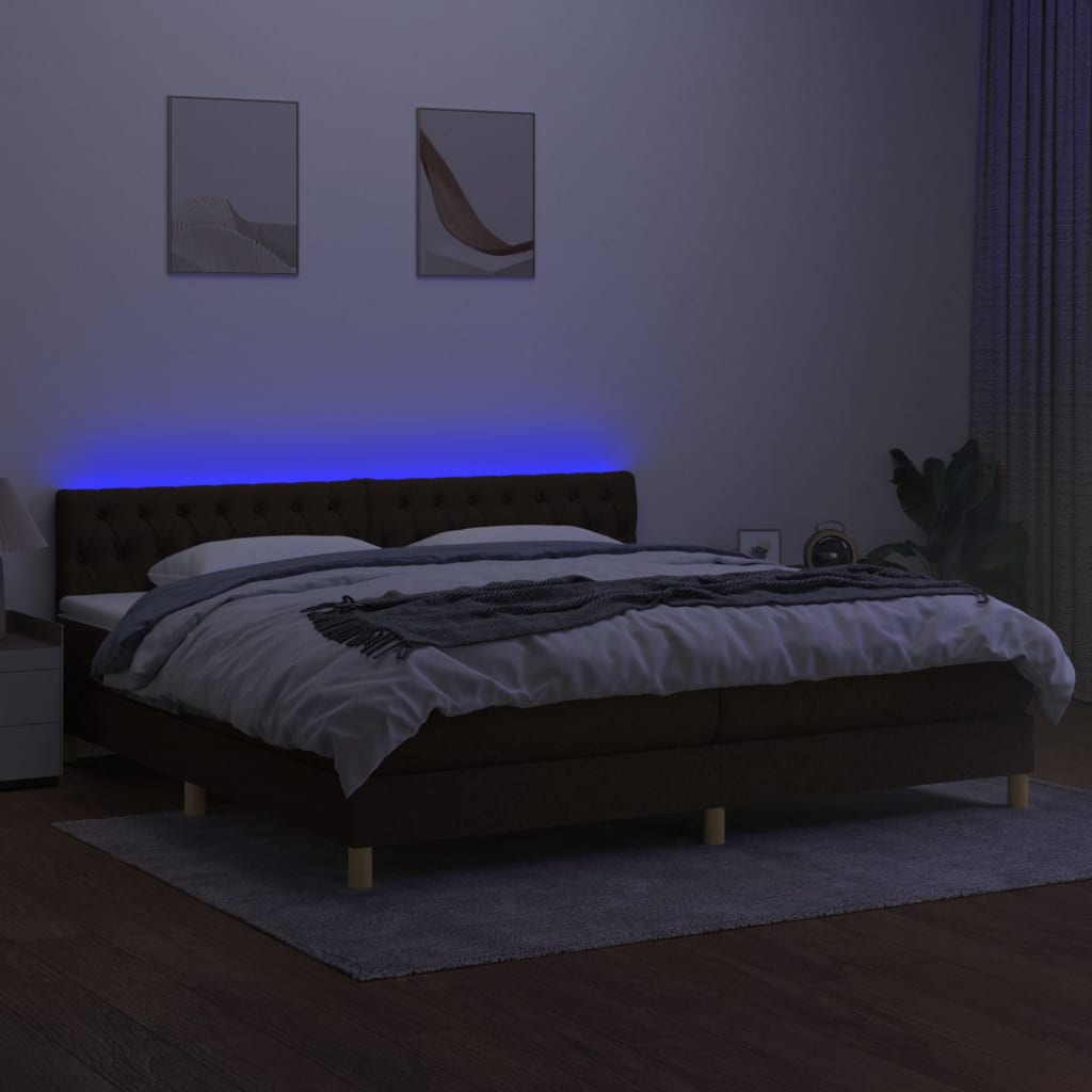 Sommier à lattes de lit matelas et LED Marron foncé 200x200 cm - XIOS