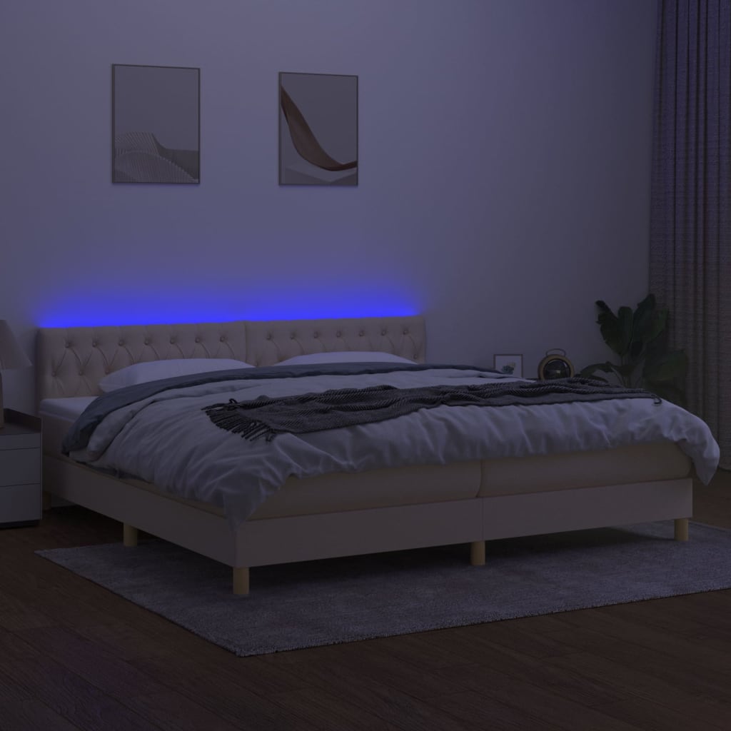 Sommier à lattes de lit et matelas et LED Crème 200x200cm Tissu - XIOS