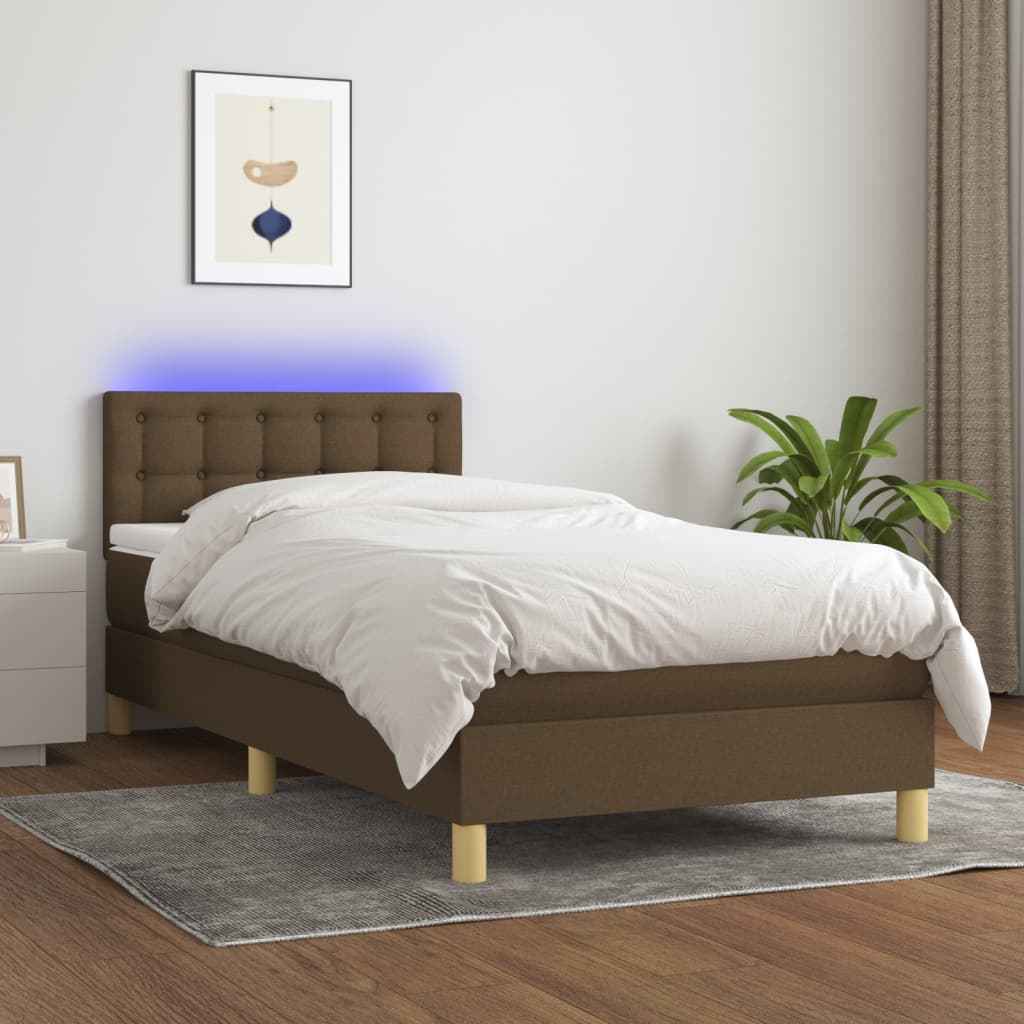 Sommier à lattes de lit et matelas et LED Marron foncé 80x200cm - XIOS
