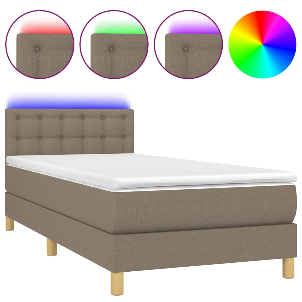 Sommier à lattes de lit avec matelas LED Taupe 80x200 cm Tissu - XIOS