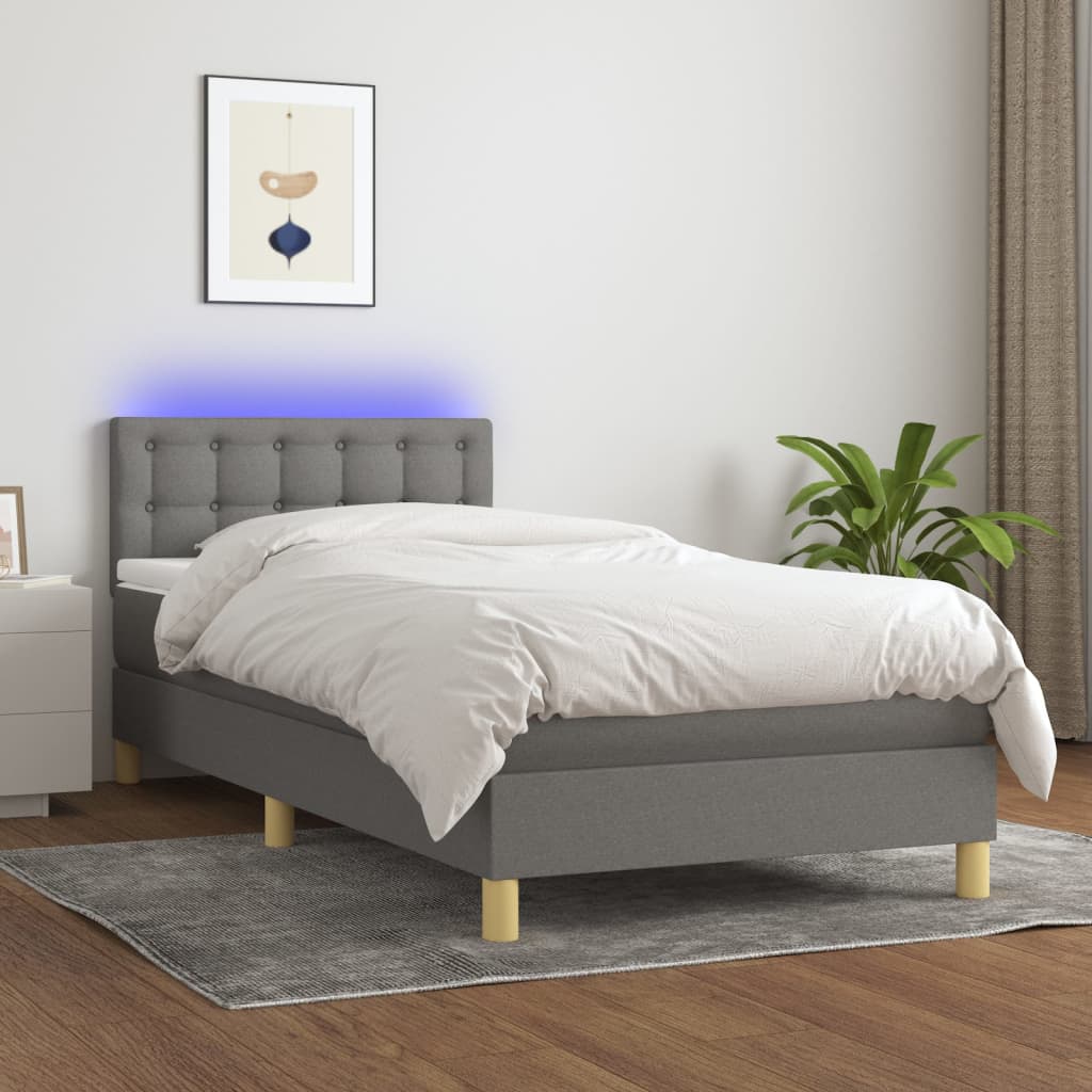 Sommier à lattes de lit avec matelas et LED Gris foncé 90x190cm - XIOS