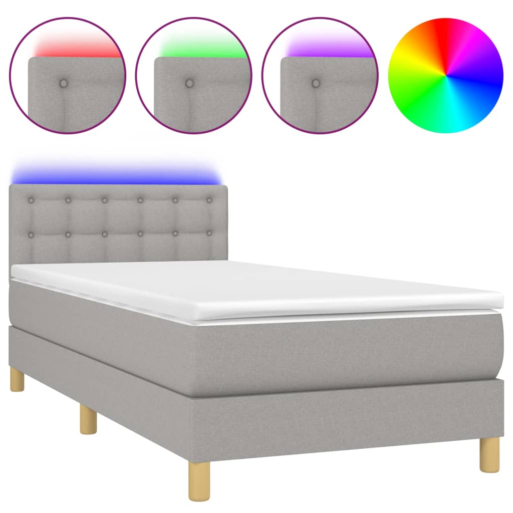Sommier à lattes de lit matelas LED Gris clair 100x200 cm Tissu - XIOS