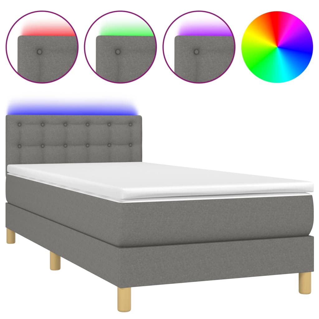 Sommier à lattes de lit et matelas et LED Gris foncé 100x200 cm - XIOS