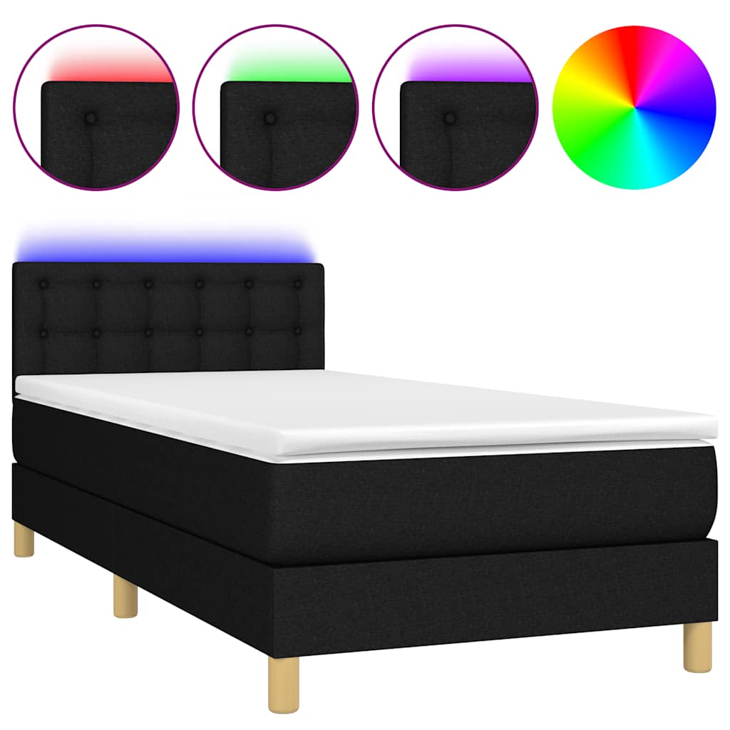 Sommier à lattes de lit avec matelas LED Noir 100x200 cm Tissu - XIOS