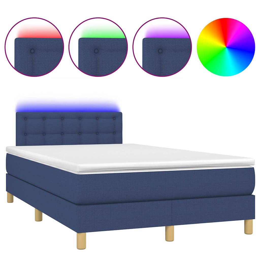 Sommier à lattes de lit avec matelas LED Bleu 120x200 cm Tissu