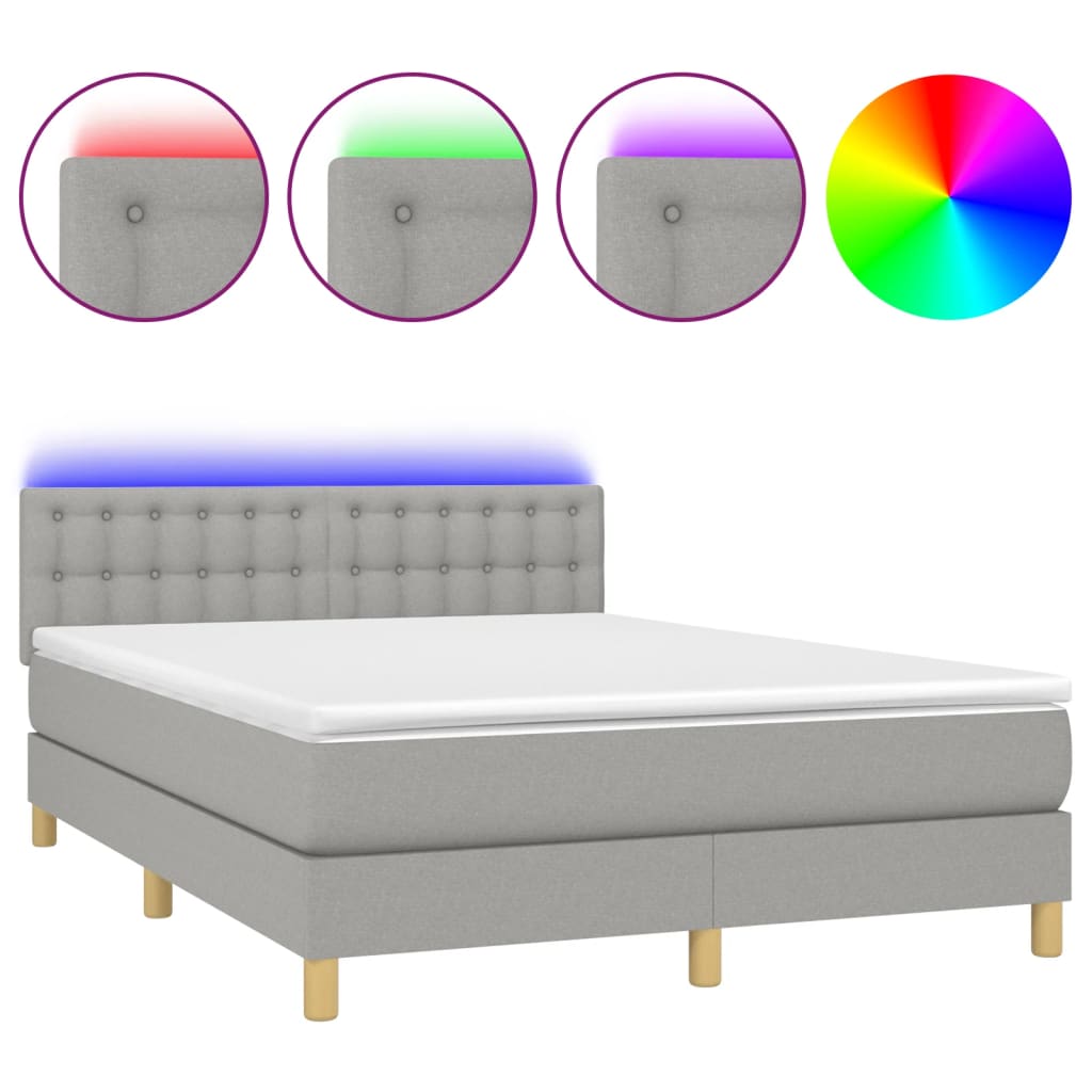 Sommier à lattes de lit et matelas et LED Gris clair 140x190 cm - XIOS