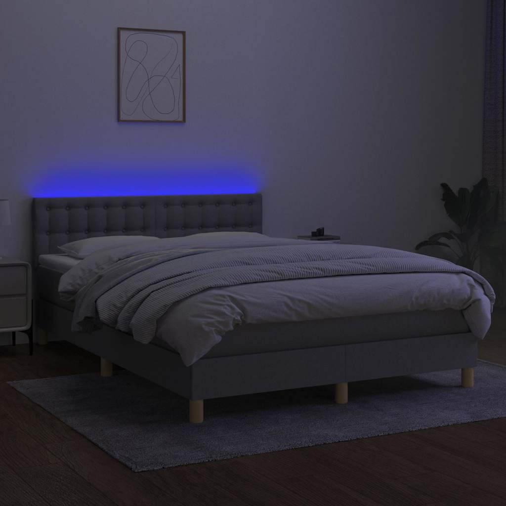 Sommier à lattes de lit et matelas et LED Gris clair 140x190 cm