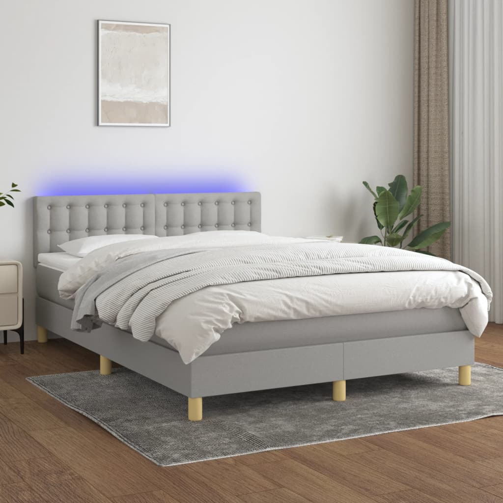Sommier à lattes de lit et matelas et LED Gris clair 140x190 cm - XIOS