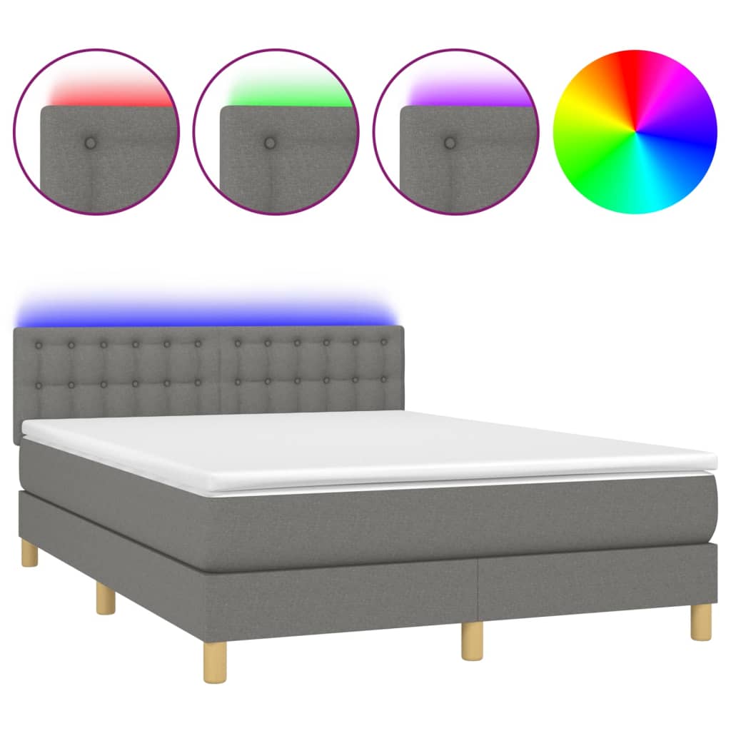 Sommier à lattes de lit et matelas et LED Gris foncé 140x190 cm - XIOS