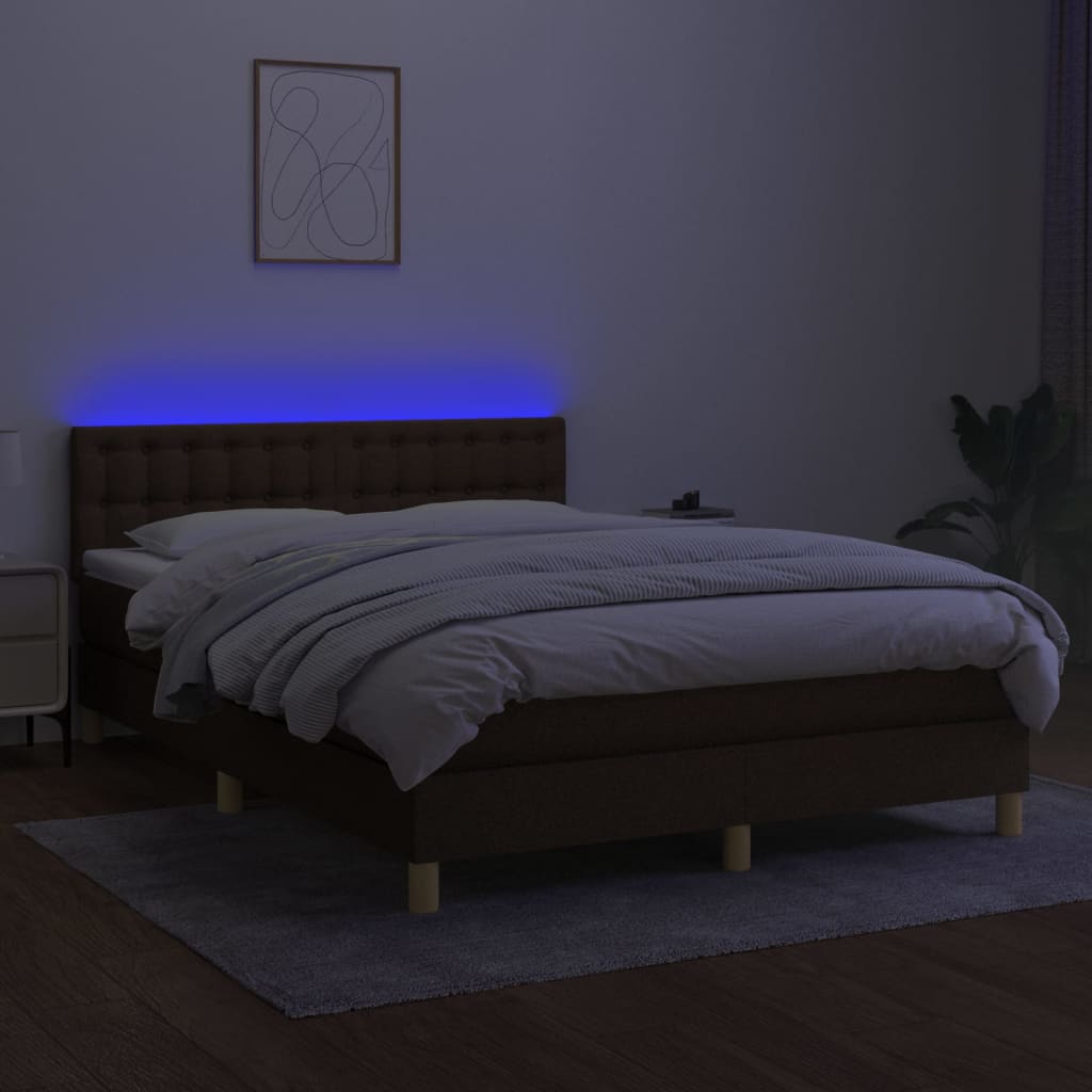 Sommier à lattes de lit matelas et LED Marron foncé 140x190 cm - XIOS