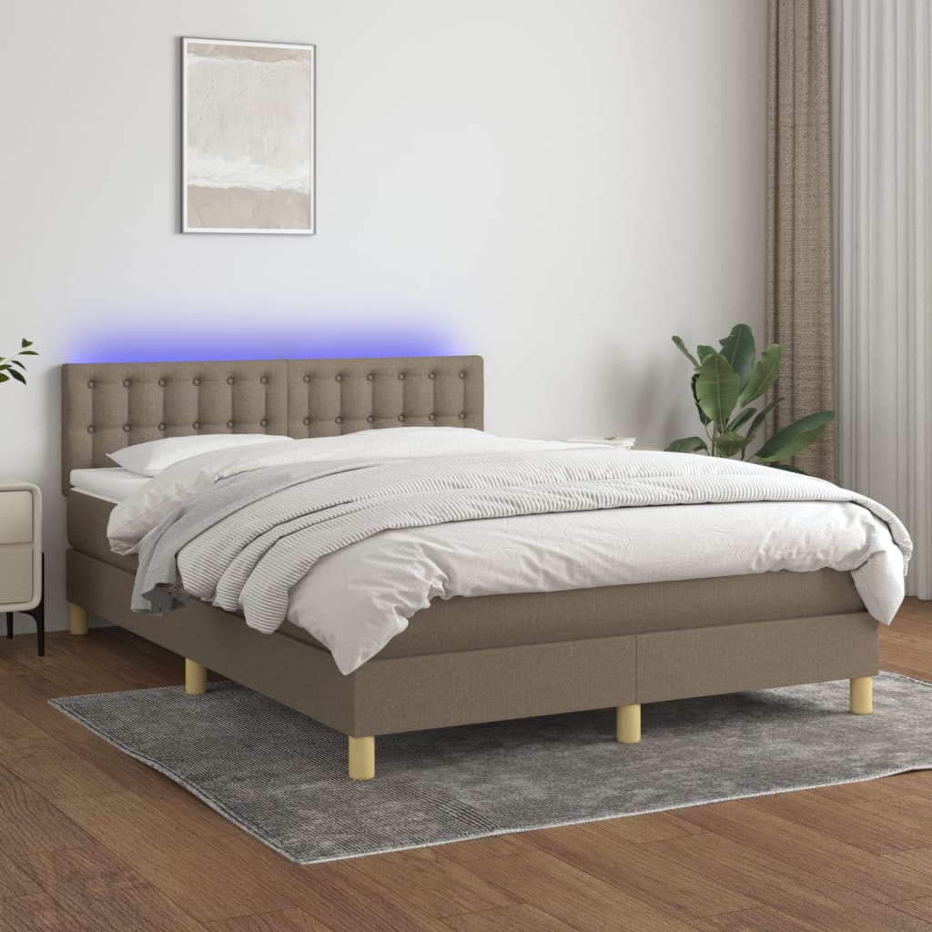 Sommier à lattes de lit avec matelas LED Taupe 140x190 cm Tissu - XIOS