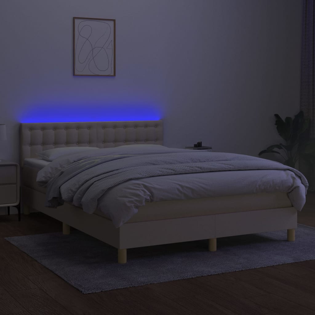 Sommier à lattes de lit avec matelas LED Crème 140x190 cm Tissu - XIOS