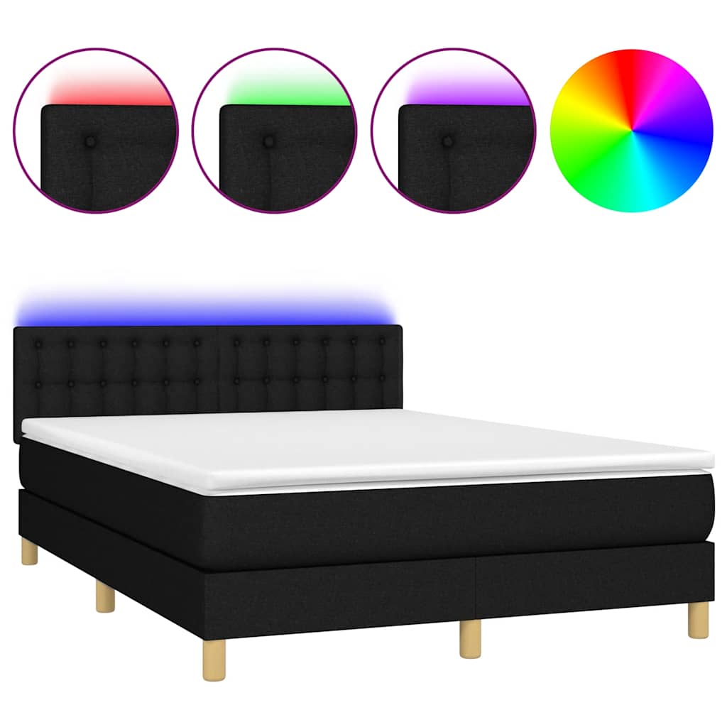Sommier à lattes de lit avec matelas LED Noir 140x200 cm Tissu - XIOS