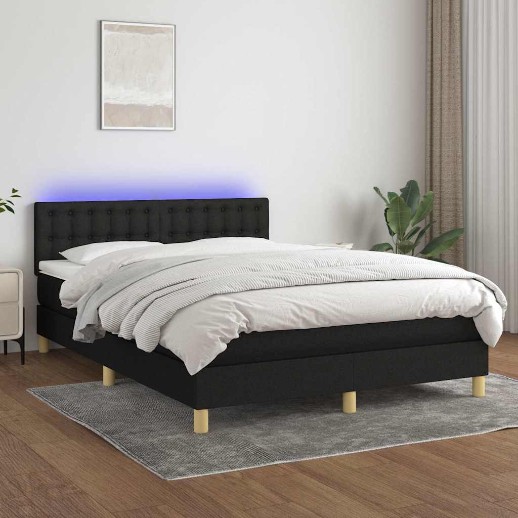 Sommier à lattes de lit avec matelas LED Noir 140x200 cm Tissu - XIOS