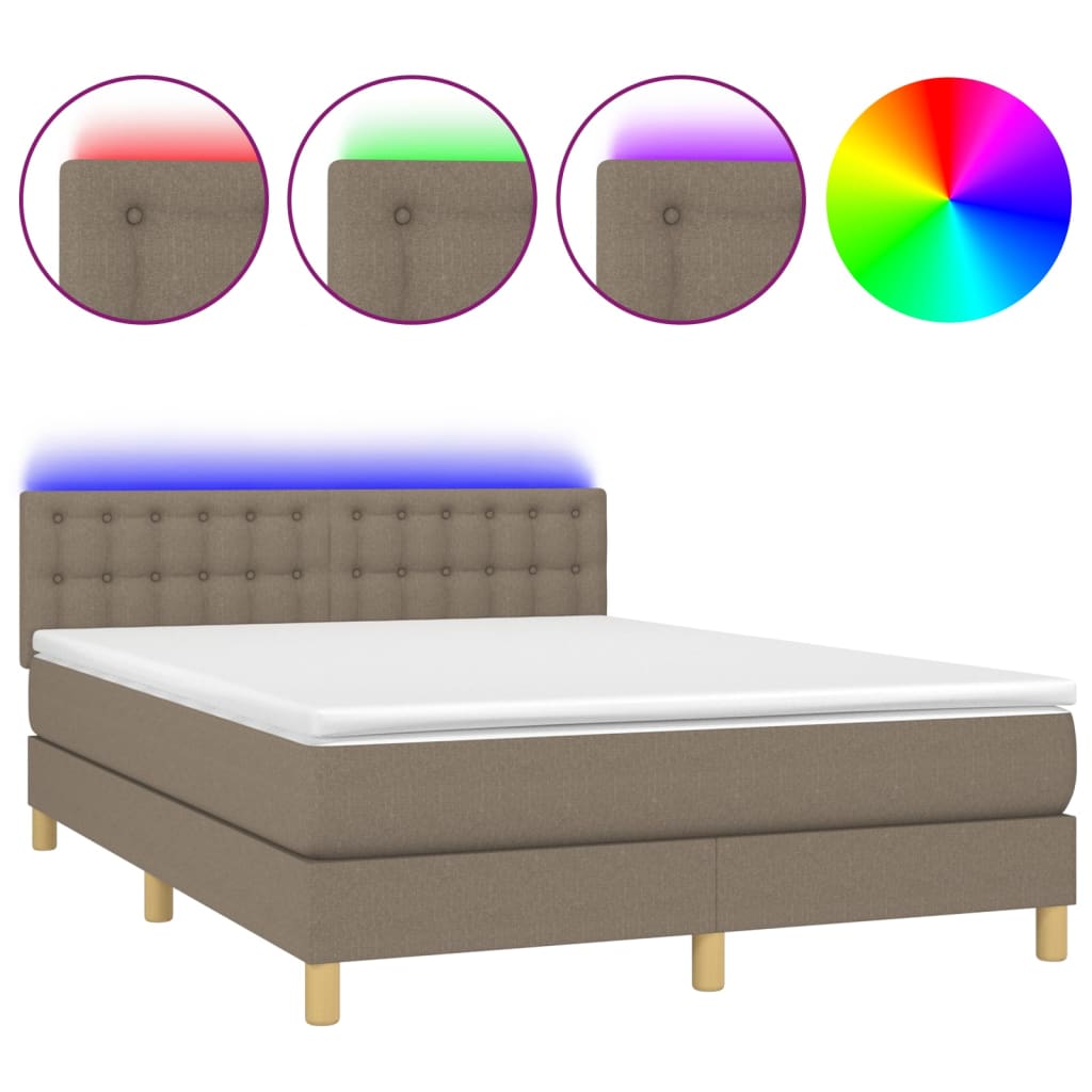 Sommier à lattes de lit avec matelas LED Taupe 140x200 cm Tissu - XIOS