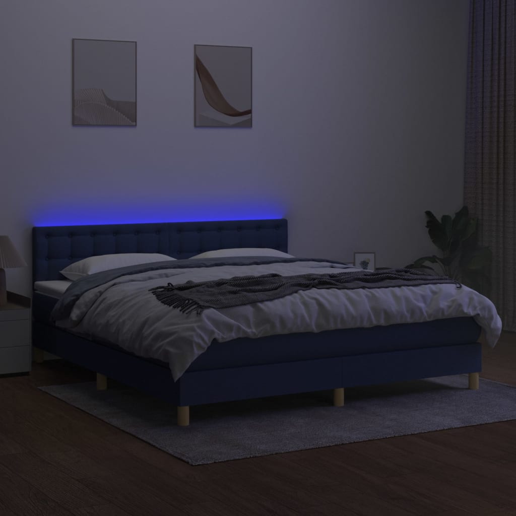 Sommier à lattes de lit avec matelas LED Bleu 160x200 cm Tissu - XIOS