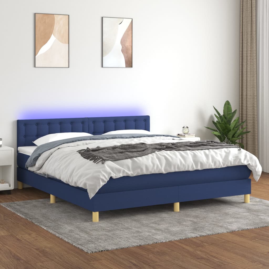 Sommier à lattes de lit avec matelas LED Bleu 160x200 cm Tissu - XIOS