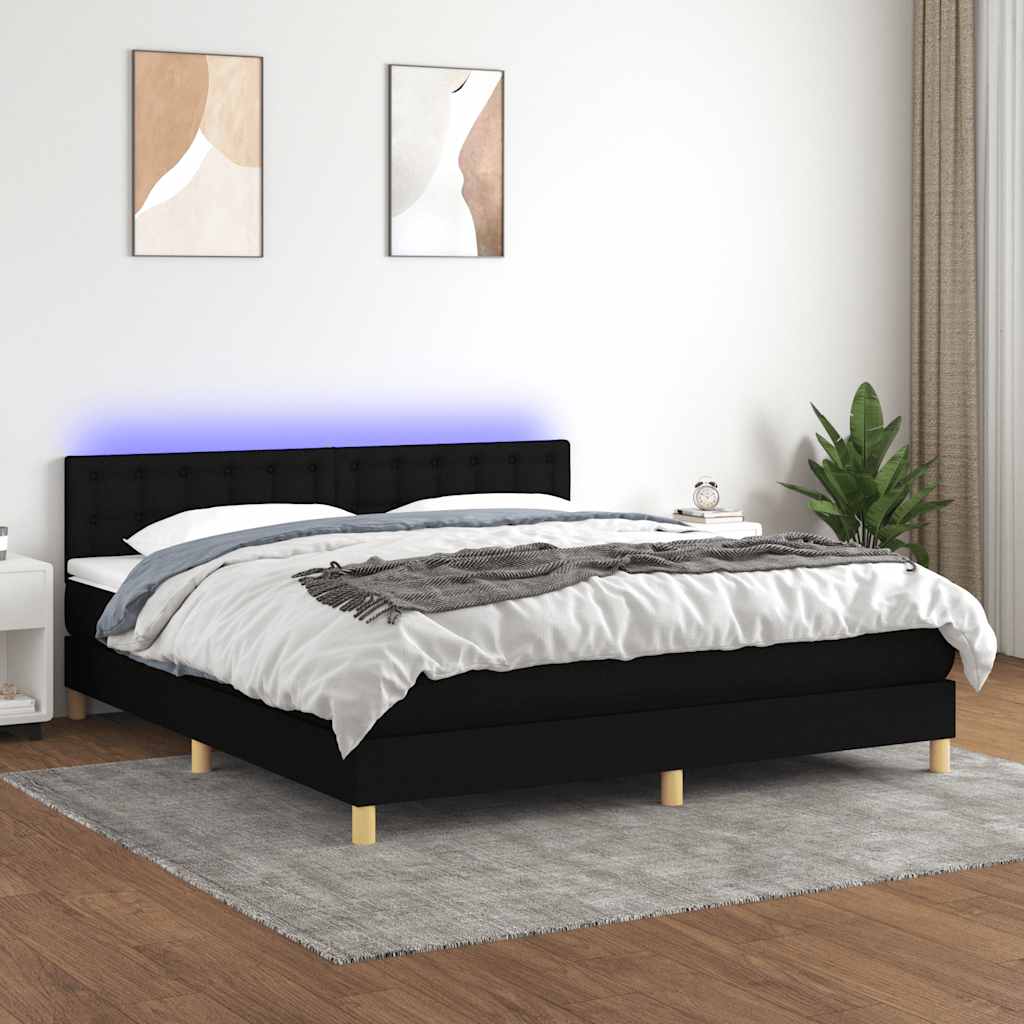 Sommier à lattes de lit avec matelas LED Noir 180x200 cm Tissu - XIOS