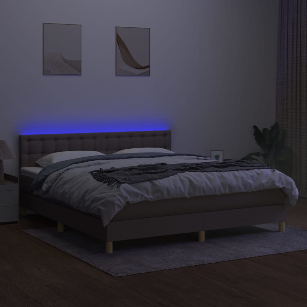 Sommier à lattes de lit avec matelas LED Taupe 180x200 cm Tissu - XIOS