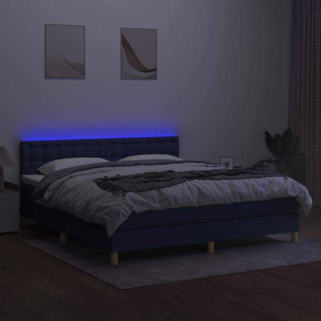 Sommier à lattes de lit avec matelas LED Bleu 180x200 cm Tissu