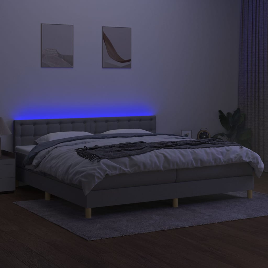Sommier à lattes de lit matelas LED Gris clair 200x200 cm Tissu - XIOS
