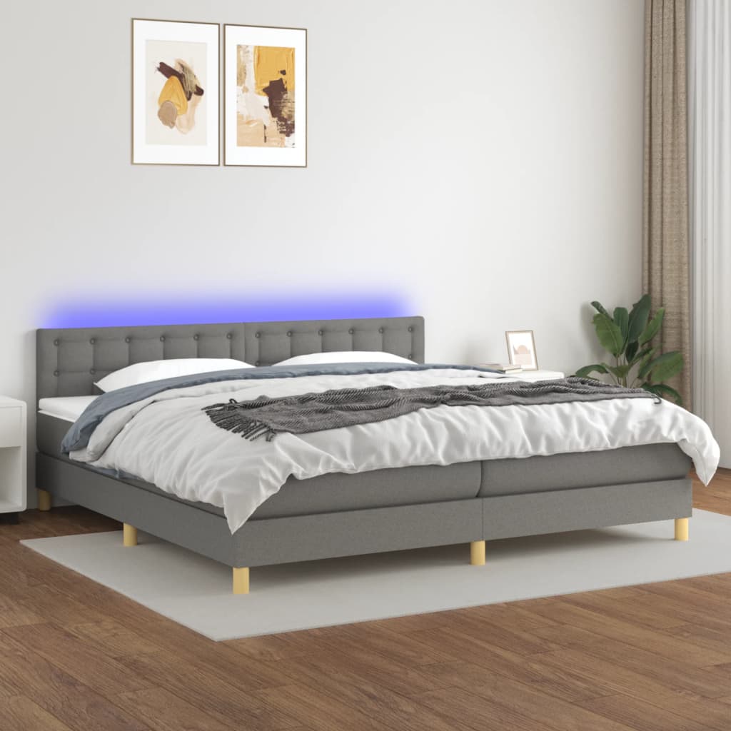 Sommier à lattes de lit et matelas et LED Gris foncé 200x200 cm - XIOS