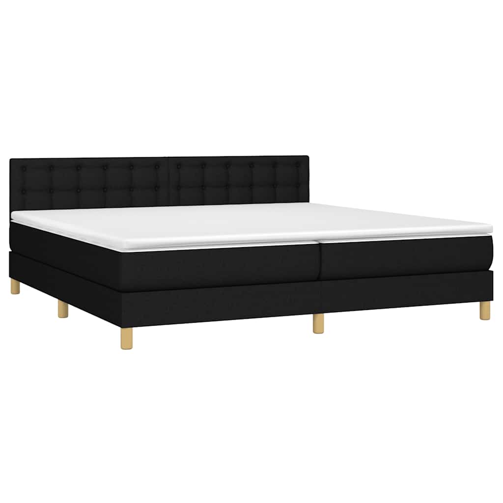 Sommier à lattes de lit et matelas et LED Noir 200x200 cm Tissu - XIOS