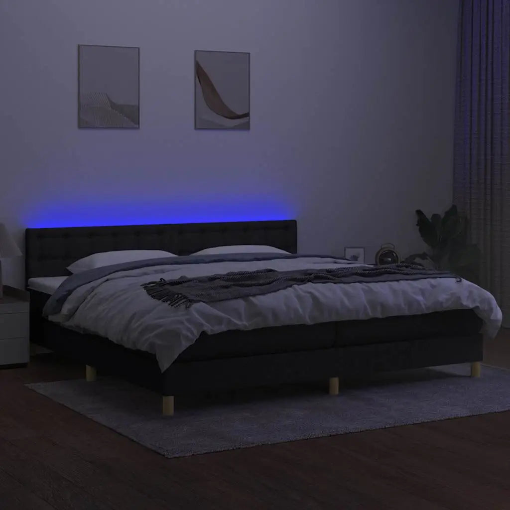 Sommier à lattes de lit et matelas et LED Noir 200x200 cm Tissu - XIOS