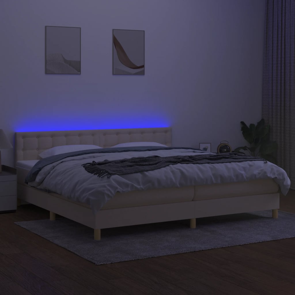Sommier à lattes de lit et matelas et LED Crème 200x200cm Tissu - XIOS