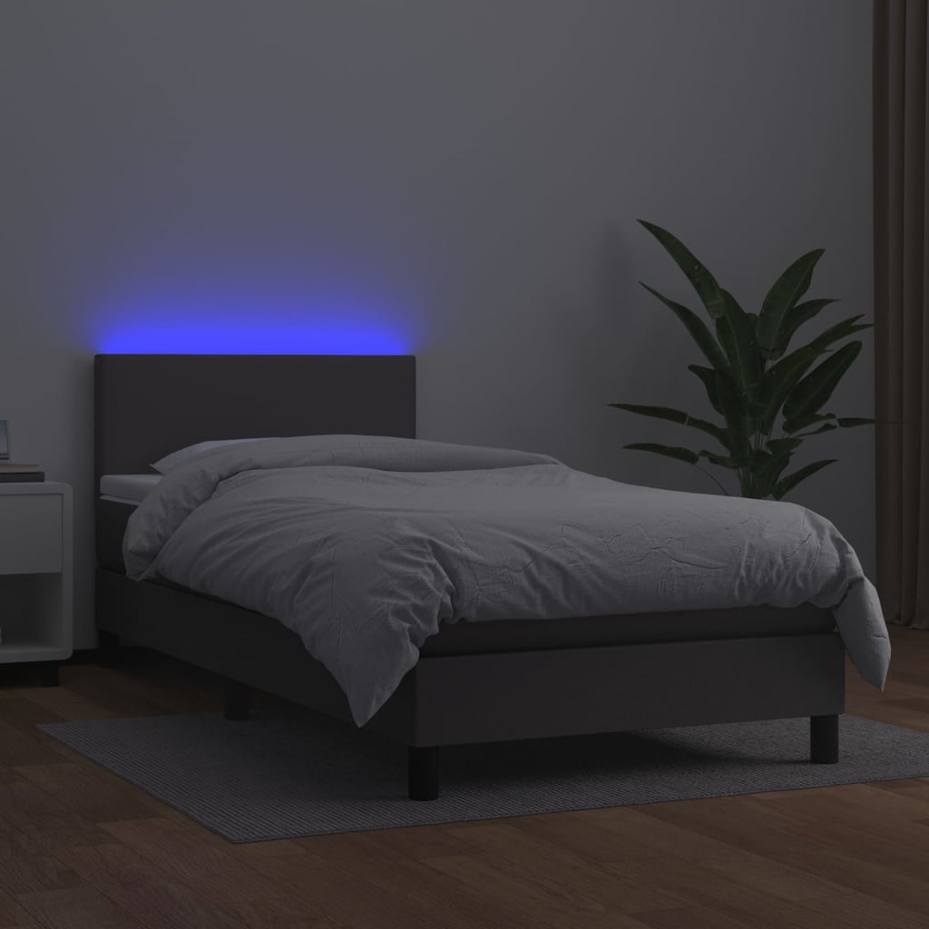 Sommier à lattes de lit et matelas et LED Gris 90x190 cm - XIOS