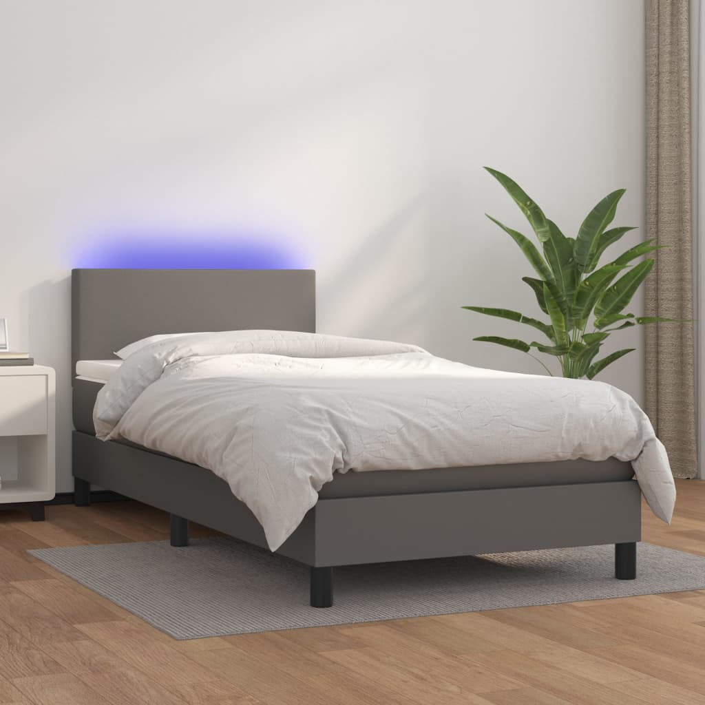 Sommier à lattes de lit avec matelas et LED Gris 90x200 cm