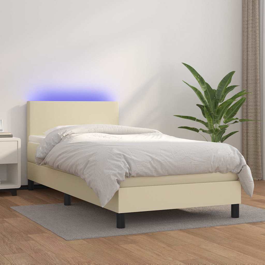 Sommier à lattes de lit et matelas et LED Crème 100x200 cm