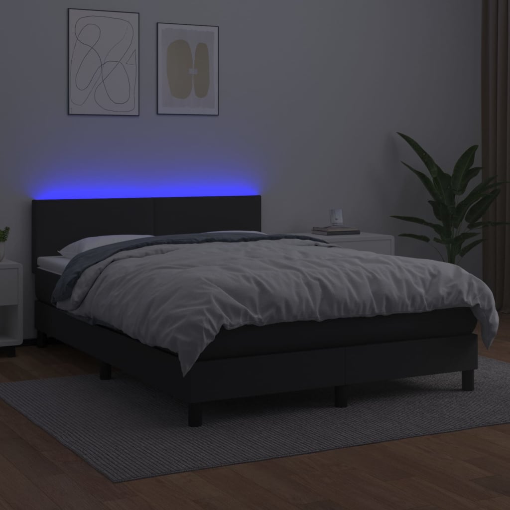 Sommier à lattes de lit avec matelas et LED Noir 140x190 cm - XIOS