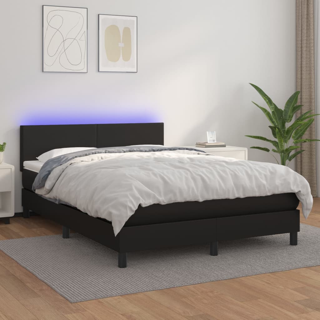 Sommier à lattes de lit avec matelas et LED Noir 140x190 cm - XIOS