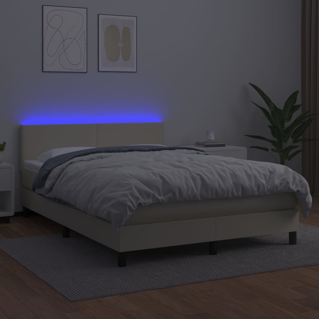 Sommier à lattes de lit avec matelas et LED Crème 140x190 cm - XIOS