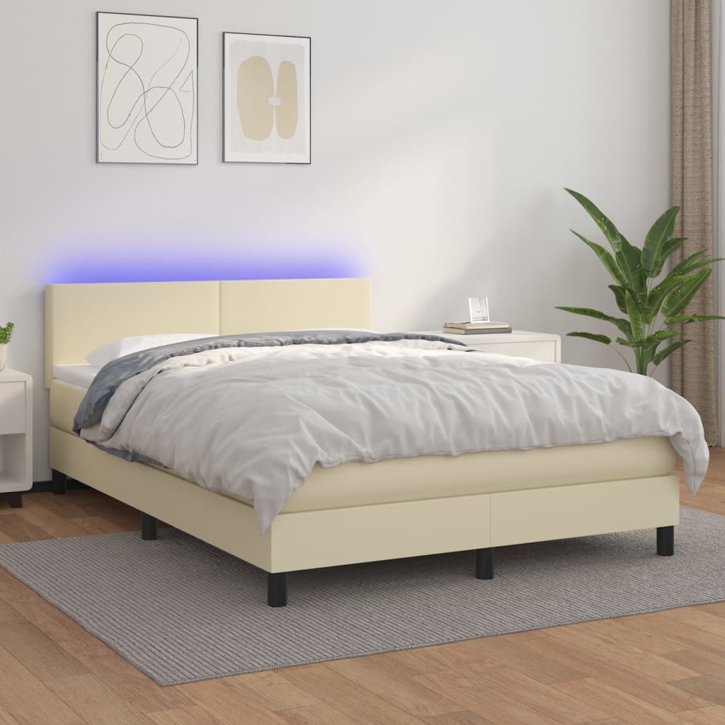 Sommier à lattes de lit avec matelas et LED Crème 140x190 cm - XIOS