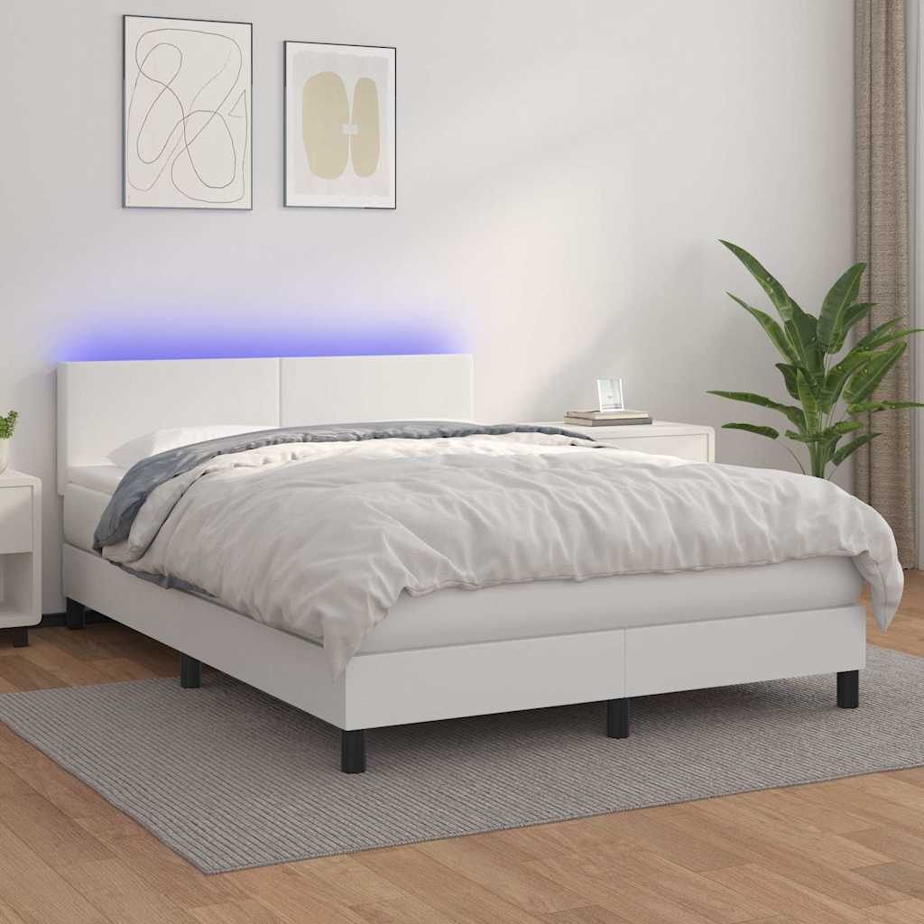 Sommier à lattes de lit avec matelas et LED Blanc 140x200 cm
