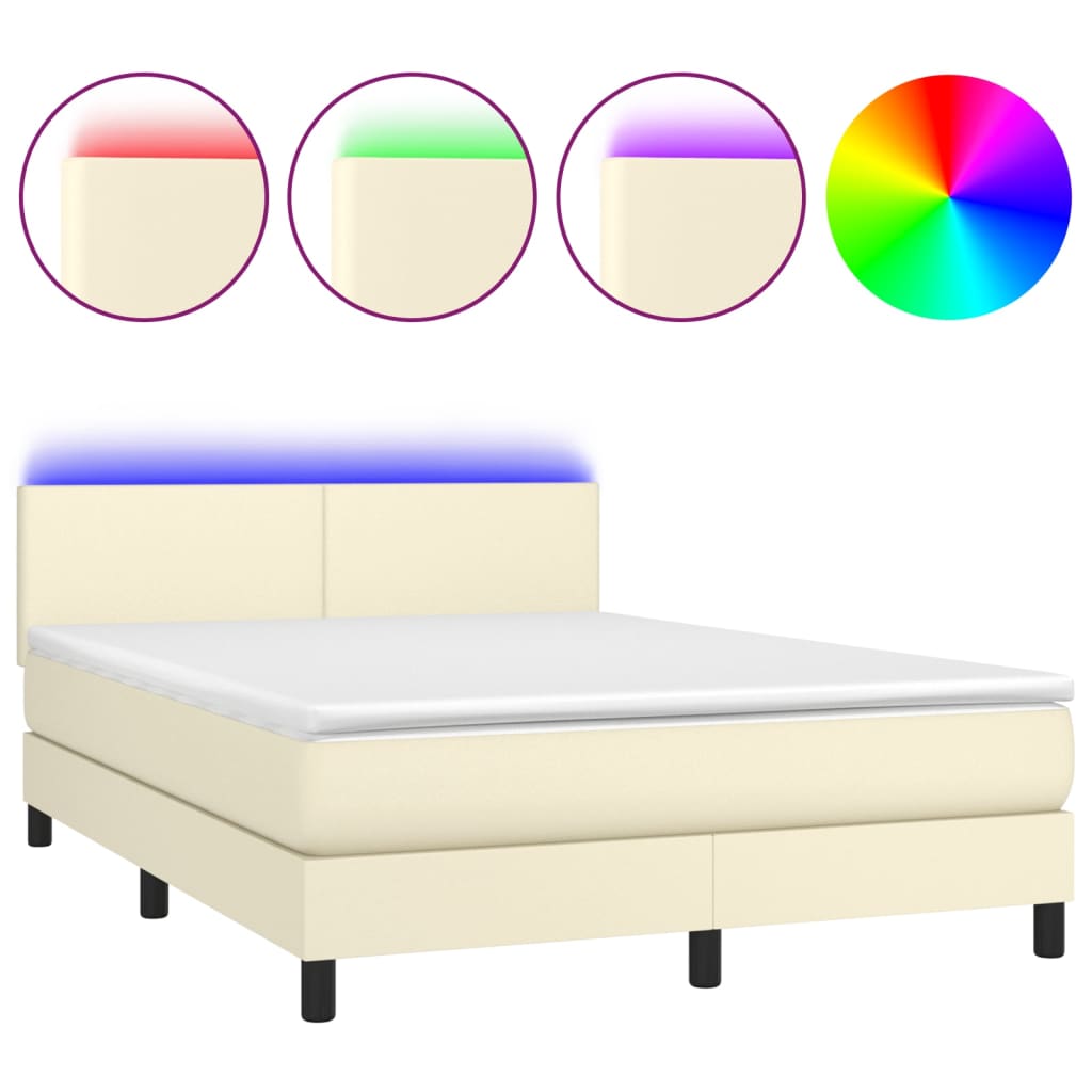 Sommier à lattes de lit avec matelas et LED Crème 140x200 cm - XIOS