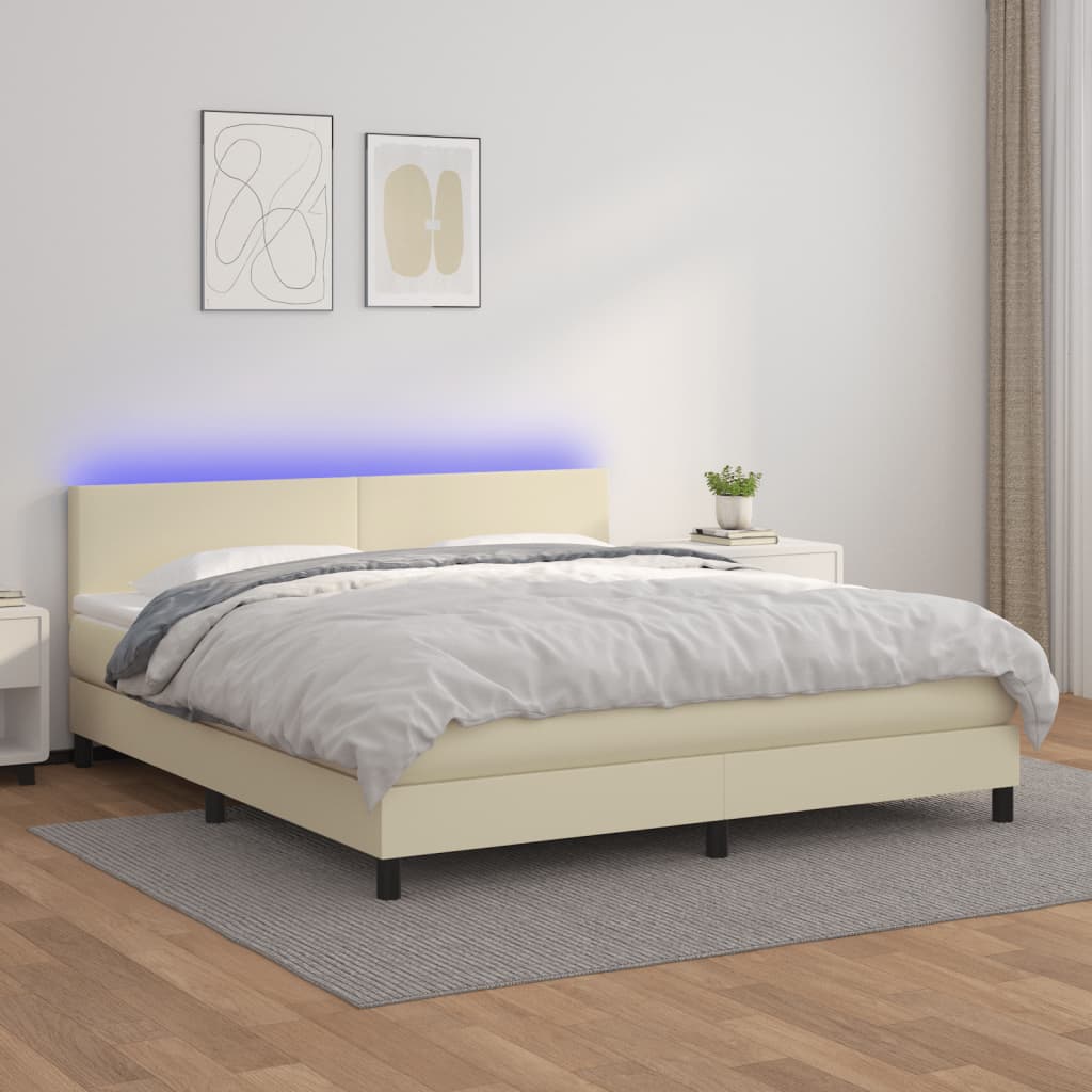 Sommier à lattes de lit avec matelas et LED Crème 160x200 cm - XIOS