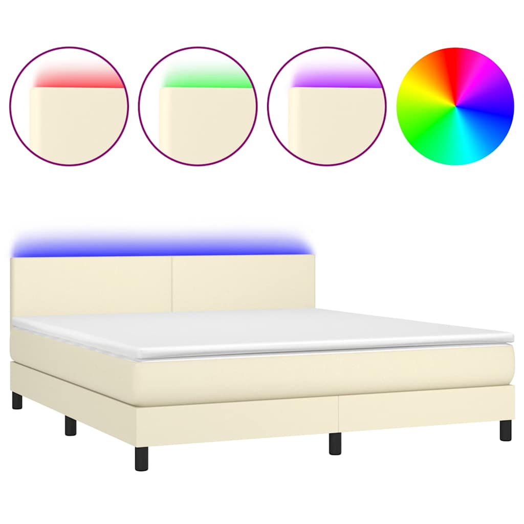Sommier à lattes de lit avec matelas et LED Crème 180x200 cm