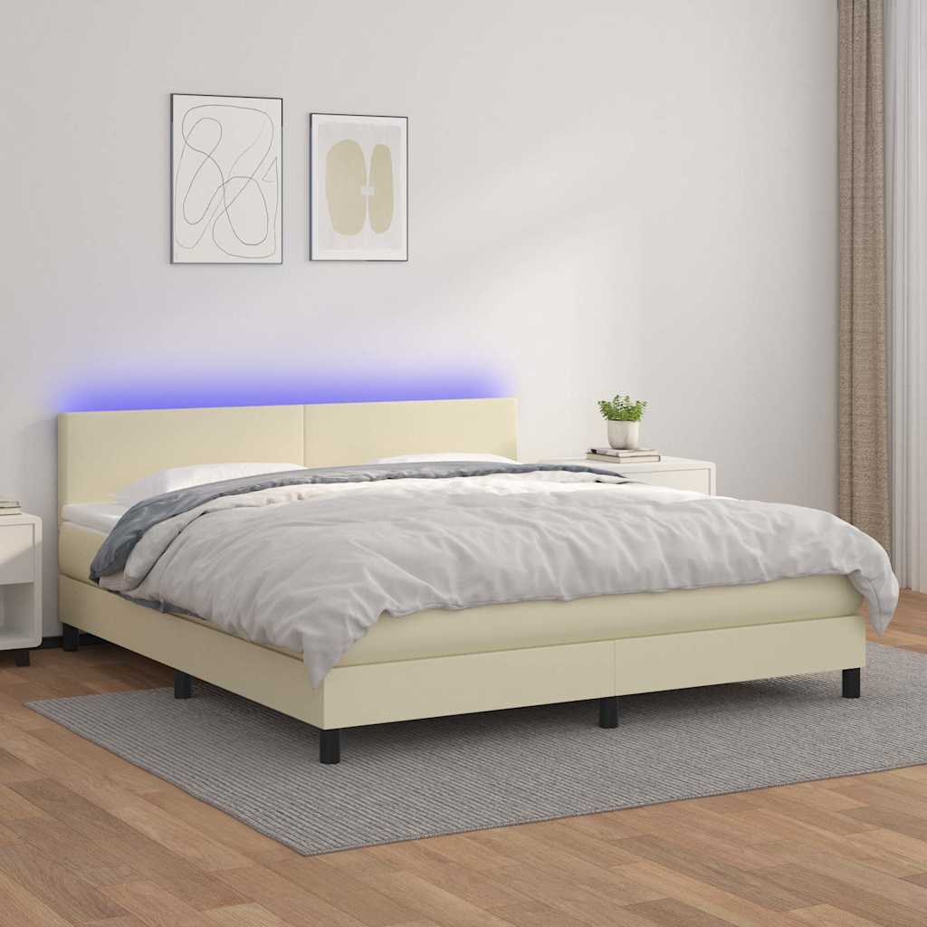 Sommier à lattes de lit avec matelas et LED Crème 180x200 cm