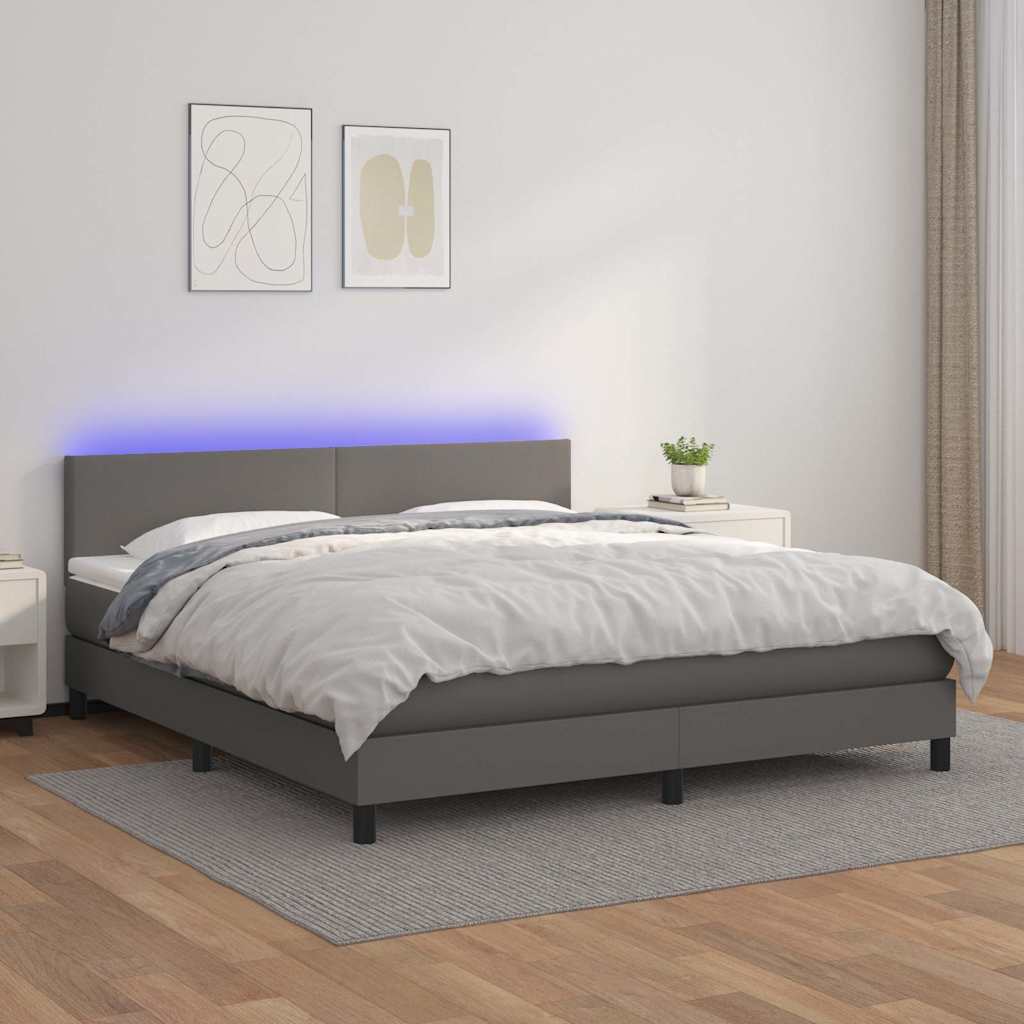 Sommier à lattes de lit avec matelas et LED Gris 180x200 cm