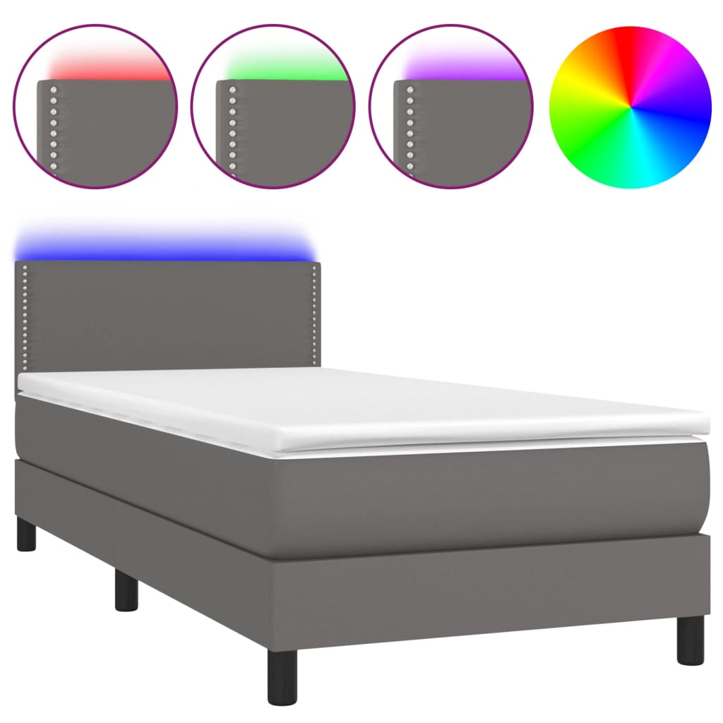 Sommier à lattes de lit et matelas LED Gris 80x200cm Similicuir - XIOS