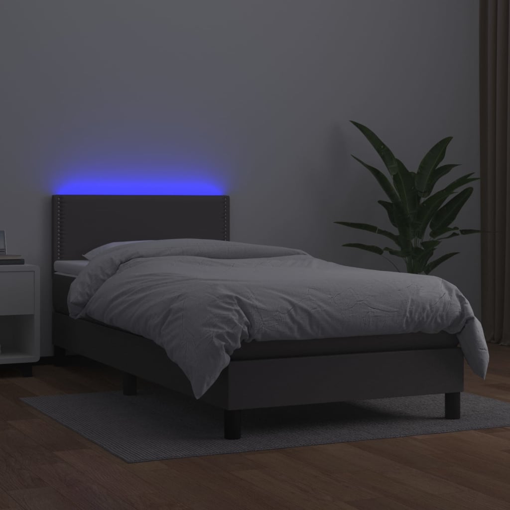 Sommier à lattes de lit et matelas LED Gris 80x200cm Similicuir - XIOS