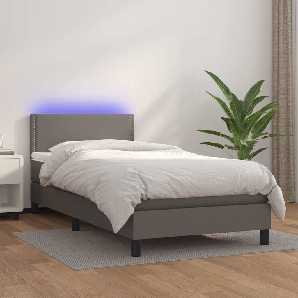 Sommier à lattes de lit et matelas LED Gris 80x200cm Similicuir - XIOS
