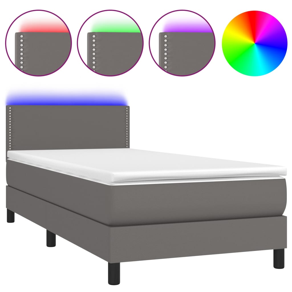 Sommier à lattes de lit et matelas LED Gris 90x190cm Similicuir - XIOS