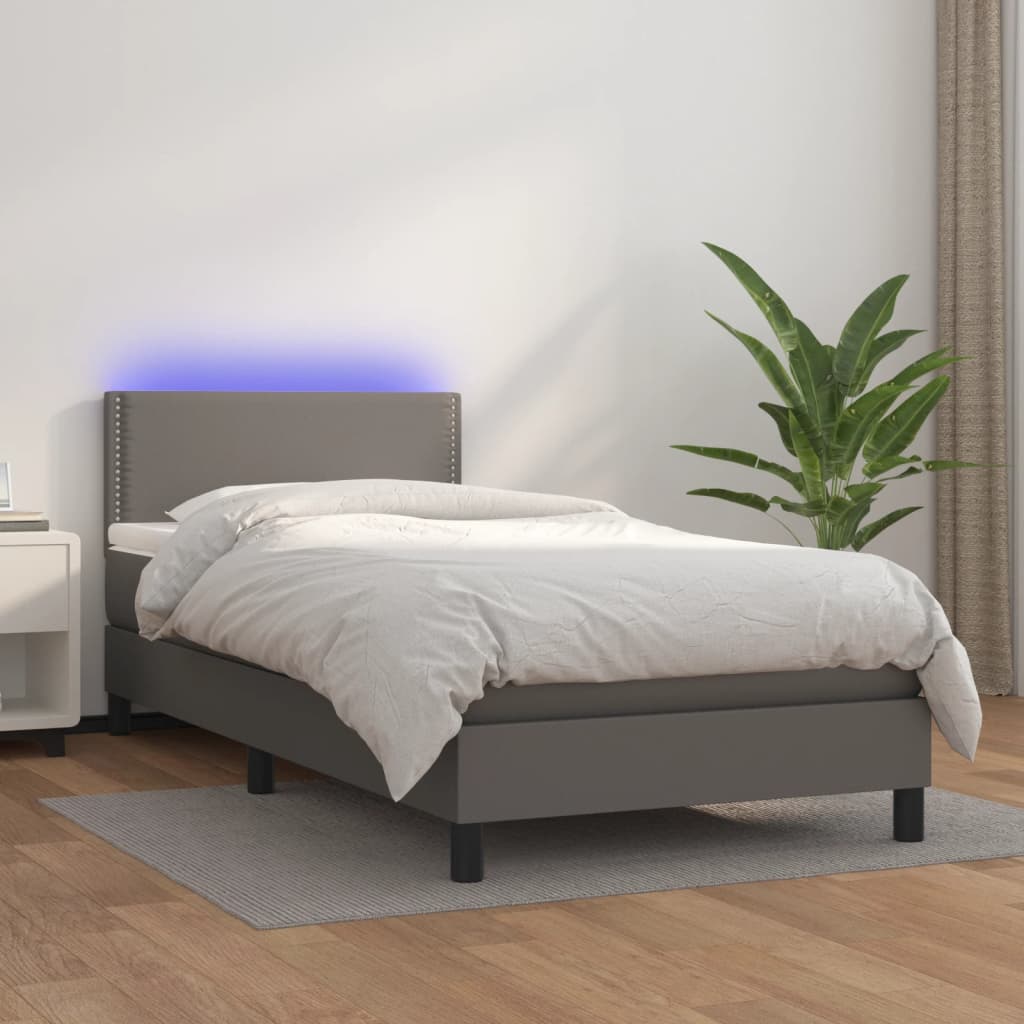 Sommier à lattes de lit et matelas LED Gris 90x190cm Similicuir - XIOS
