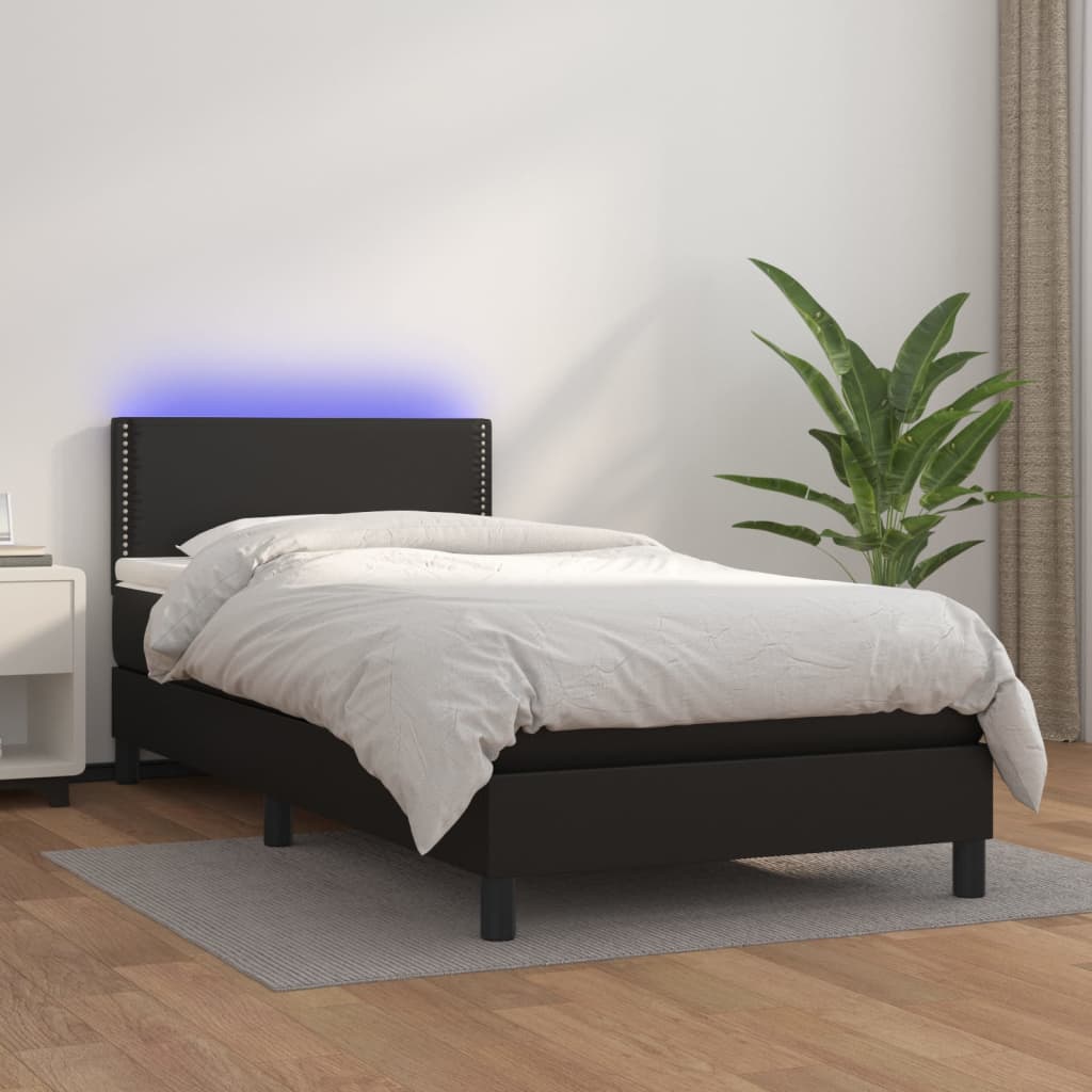 Sommier à lattes de lit et matelas LED Noir 90x200cm Similicuir - XIOS